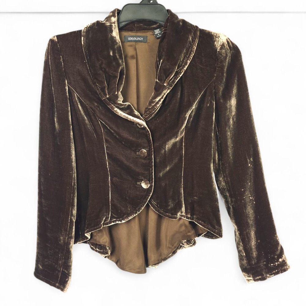 Ideology Vintage Silk Velvet Peplum Jacket Brown Victorian Whimsigoth Blazer S